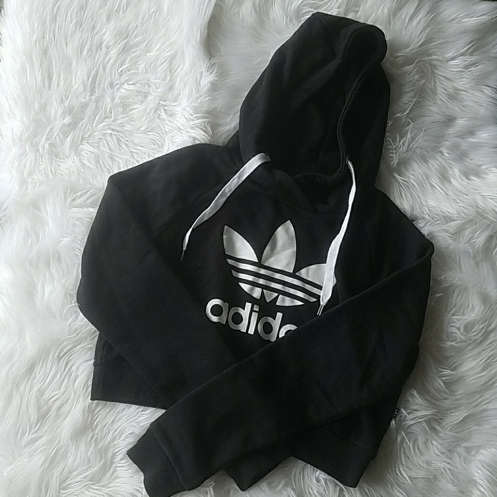 Authentic Black Adidas Cropped Hoodie 🏁